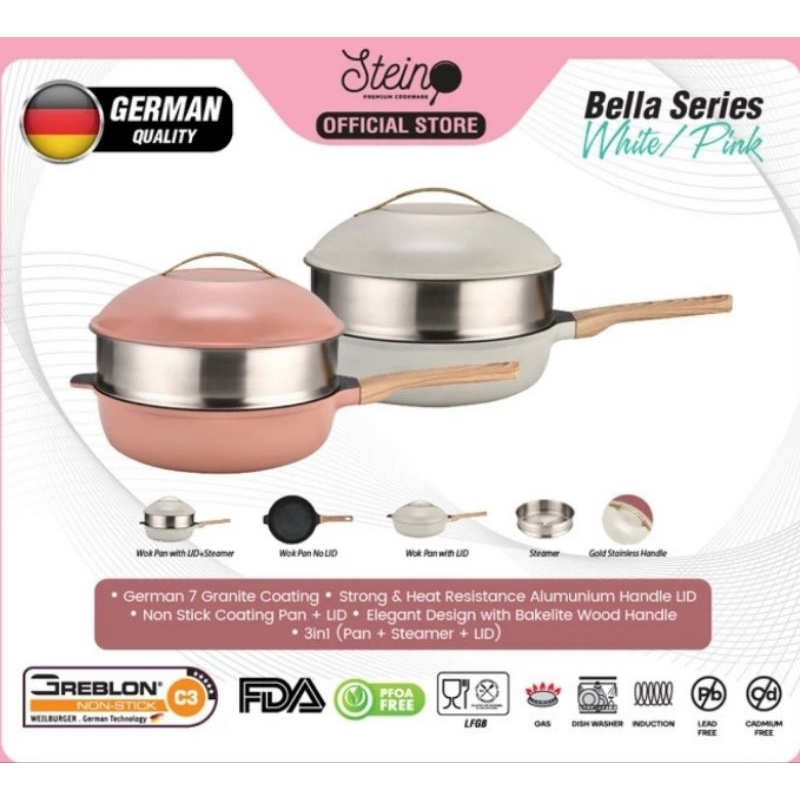 Stein Bella Series kukusan panci Granite Coating Greblon German