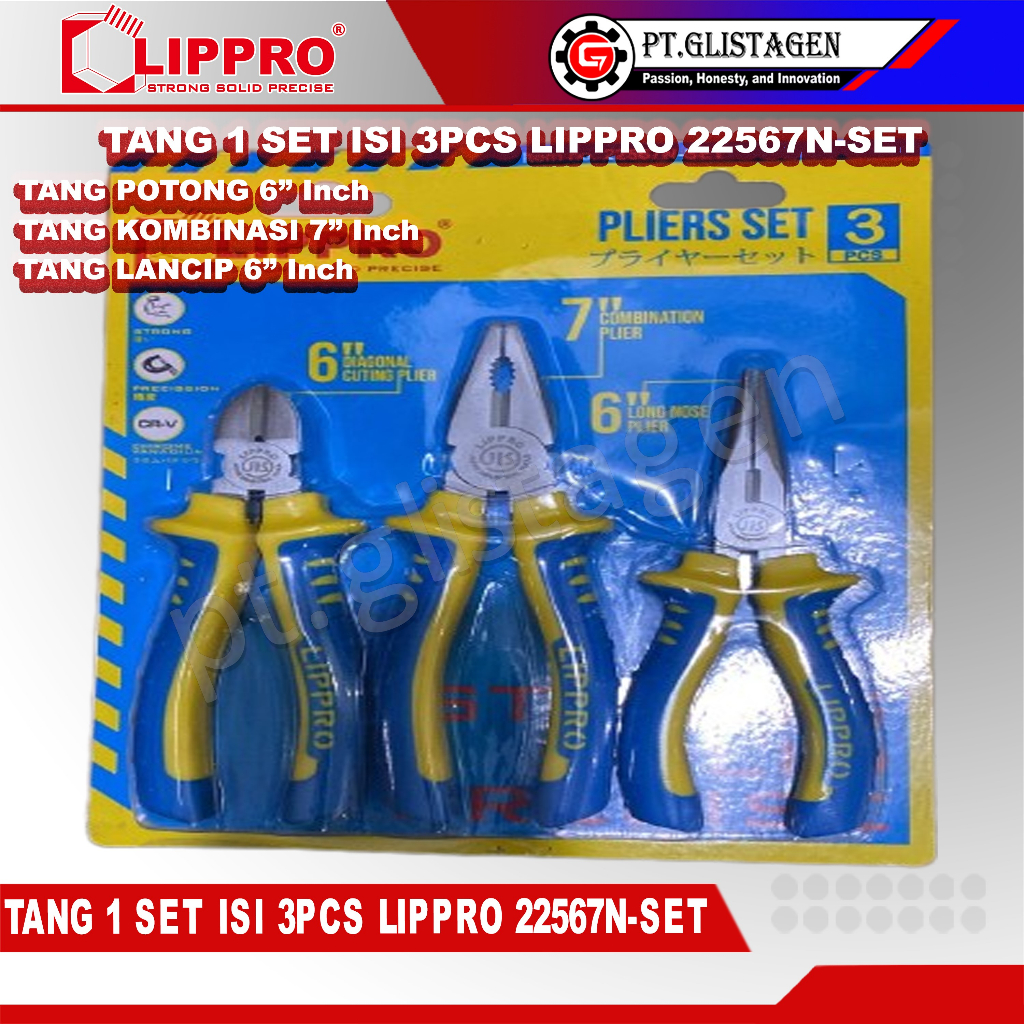 LIPPRO Tang 1 SET 22567N SET Tang Lancip Potong Kombinasi ORIGINAL