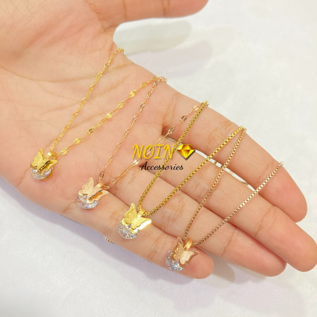 Kalung Wanita Titanium Liontin Kupu Butterfly Anti Karat Simple Aksesoris Perhiasan