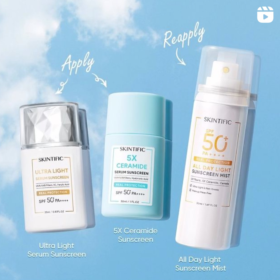 Skintific Sunscreen SPF 50+ PA++++ Series | Serum Sunscreen | 5x Ceramide | All Day Light Sunscreen Mist |