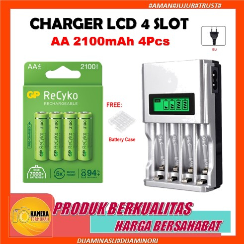 GP Battery Recyko AA 2100mAH isi 4 - Setara Eneloop + Charger AA/AAA with LCD