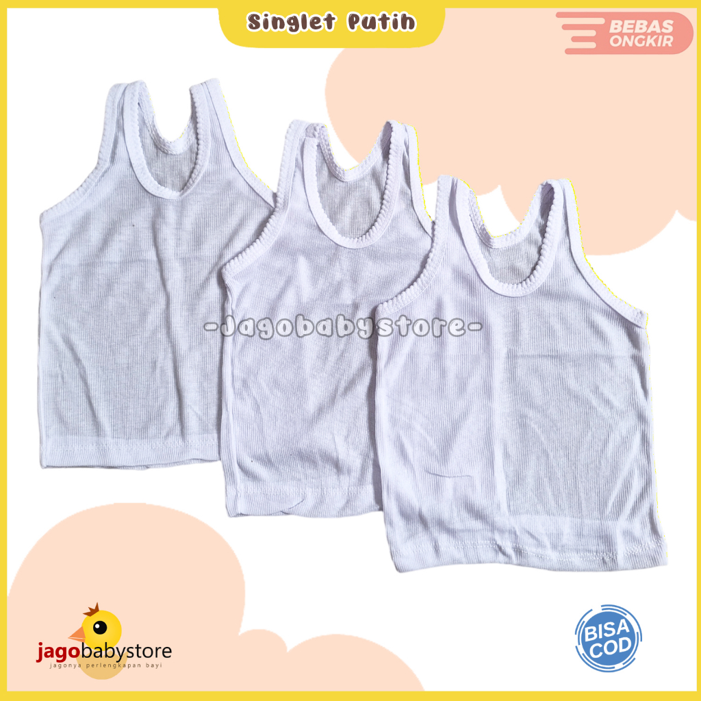 1 Lusin (12 Pcs) Baju Dalam Bayi Baju Singlet Bayi Putih New Born