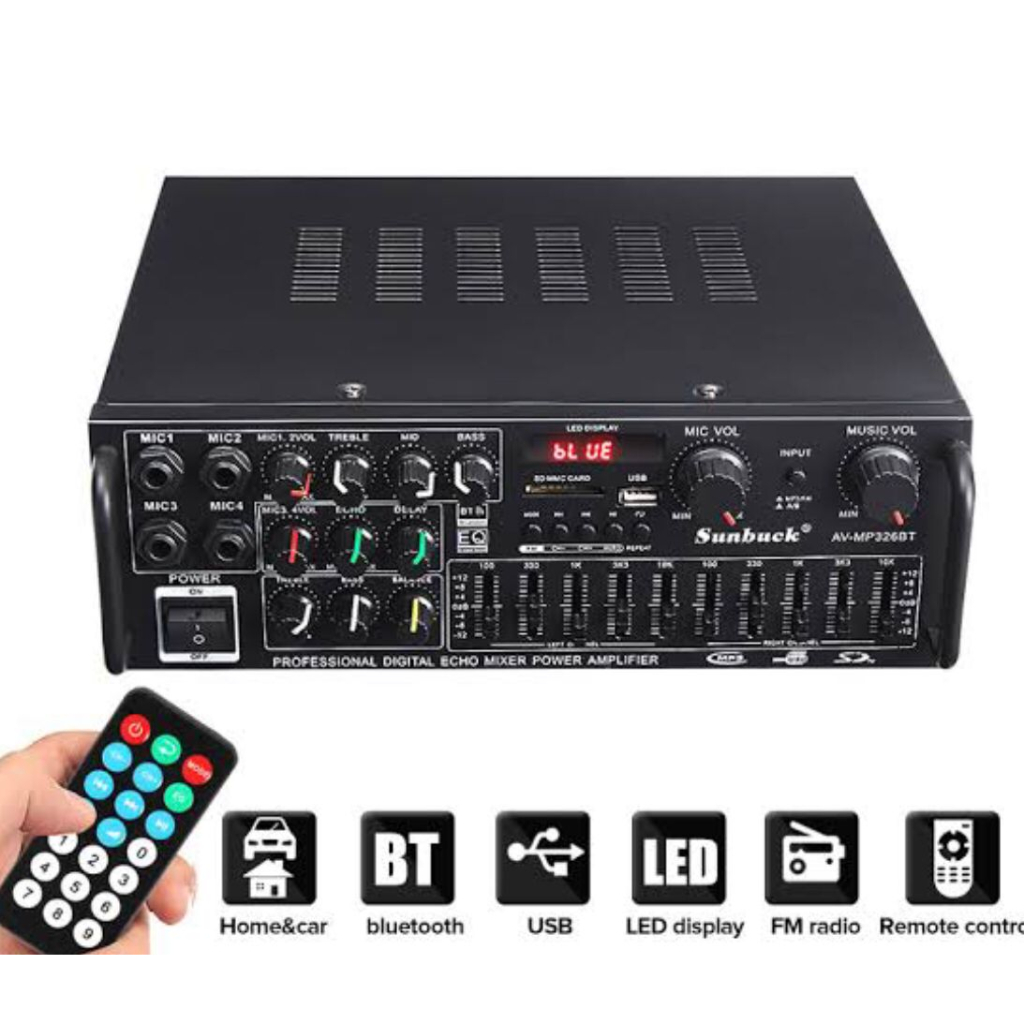 Bluetooth EQ Audio Amplifier Karaoke Home Theater FM Radio AV-999BT