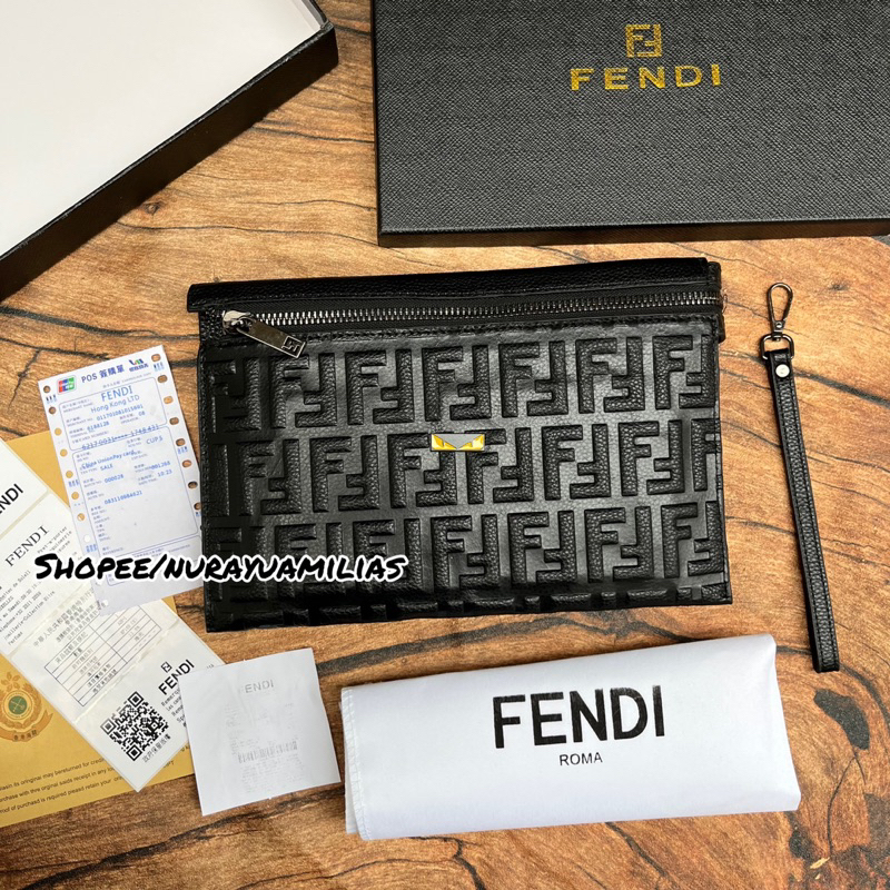 clutch Fendi import kulit asli free box premium Quality clutch pria dan wanita fendi