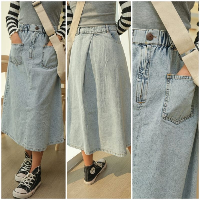 ♡ PREMIUM ♡ ORIGINAL ! TRESSA 2 WAYS DENIM [ SIZE M &amp; L ] MIDI JEANS SKIRT ( BISA PAKAI BOLAK BALIK )