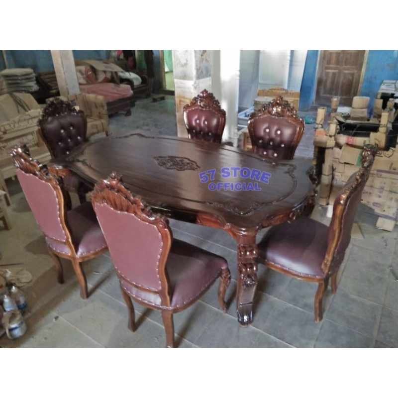 Set Meja Tamu/ Kursi Tamu Ukiran Mewah 6 Kursi+ Busa - Kayu Jati Jepara