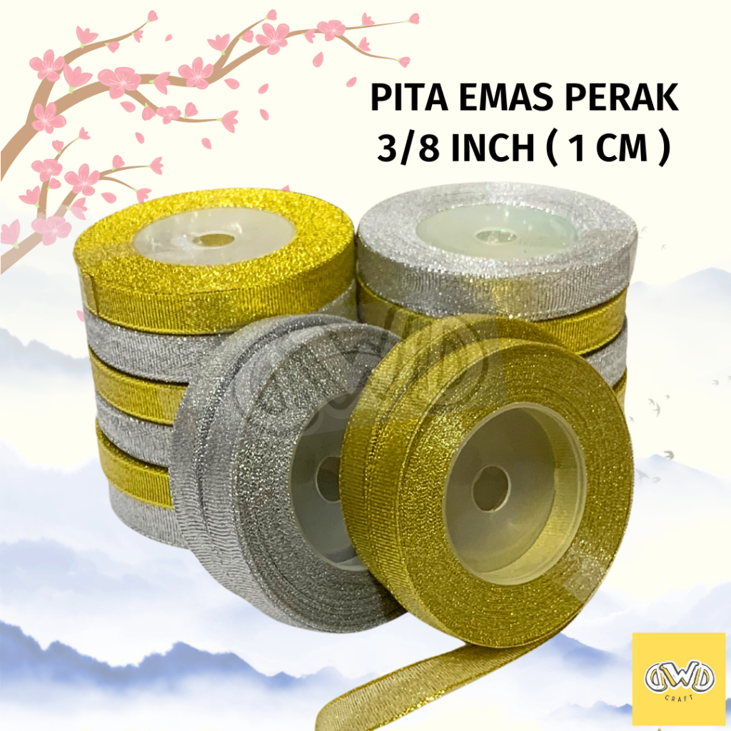 

Pita Emas Perak 3/8 inch (1 cm) / Pita Glitter