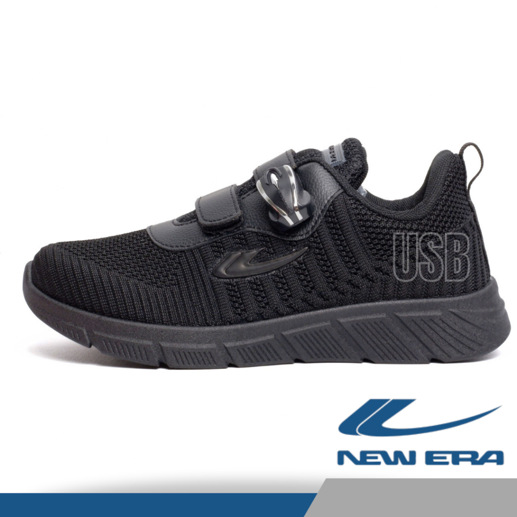Sepatu Sekolah Anak Perempuan Laki Lelaki Sekolah Magnet PAUD TK SD New Era Indonesia Full Hitam Polos Strip Sneaker Anak2 Perekat Tempel