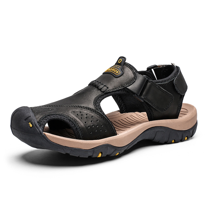 Sandal Pria Asli Kulit Sapi 100% Sendal cowok Gunung Outdoor Hiking Ringan Anti Slip Tahan Air Waterproff Original Import SK 03Terbaru Kekinian Sendal Kulit Sepatu Sendal Dewasa Closed Toe Like Sol Karet