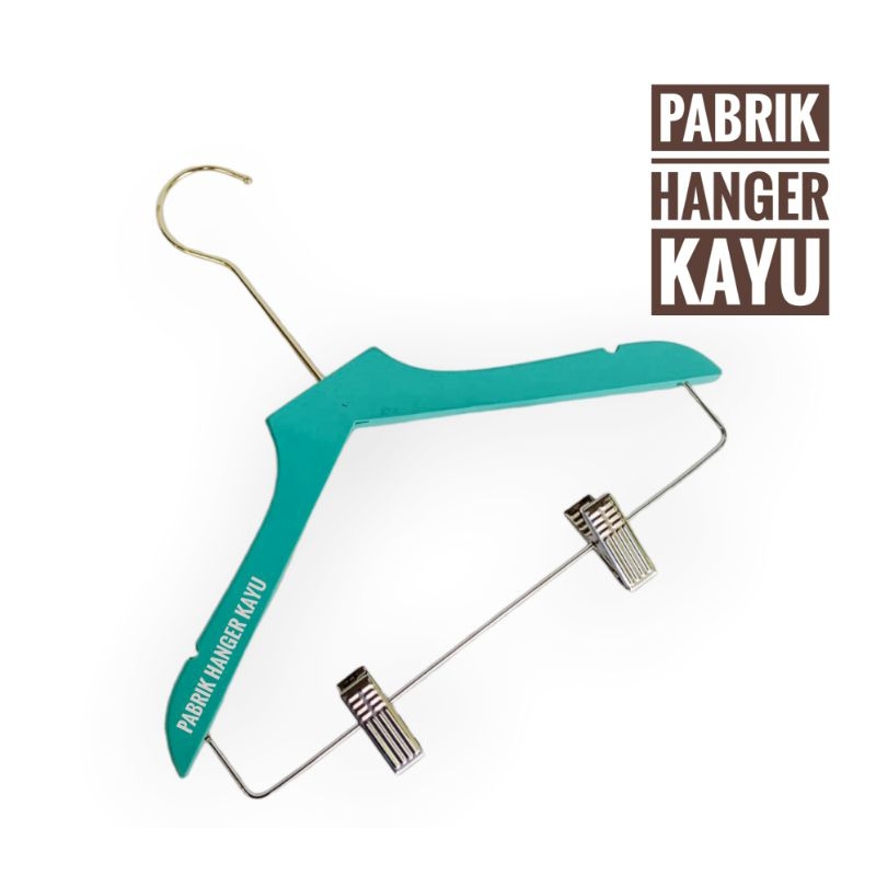 HANGER KAYU ANAK JEPIT BAJU KEPALA LURUS HOOK GOLD