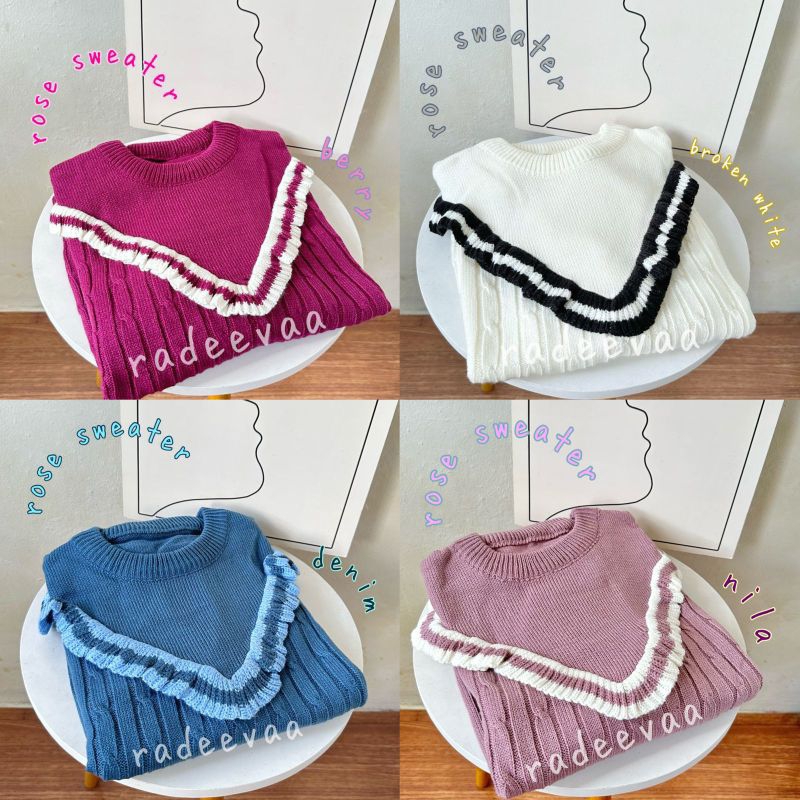 SWEATER KNIT ROSE RUFFLE CABLE KOREAN STYLE ATASAN BLOUSE RAJUT WANITA KOREA