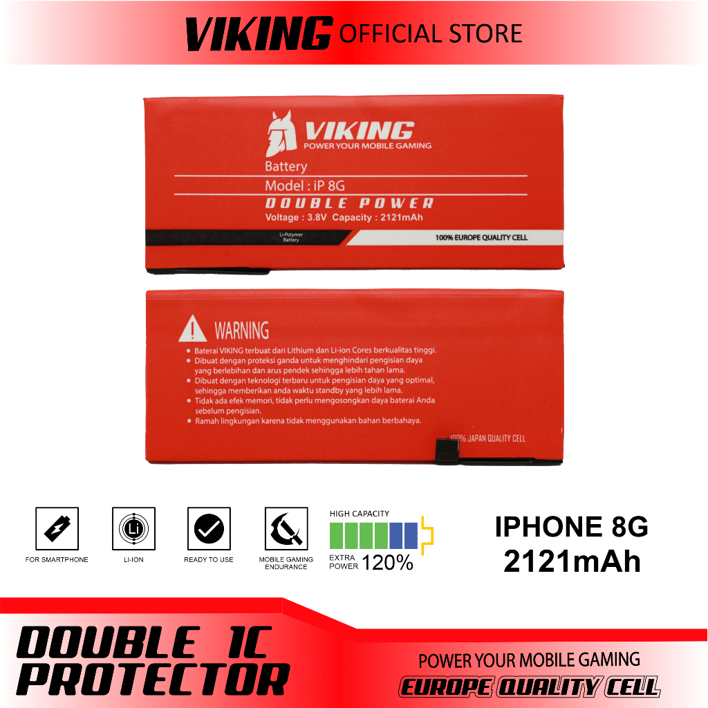 VIKING Baterai Iphone 8 - 8G Double Power