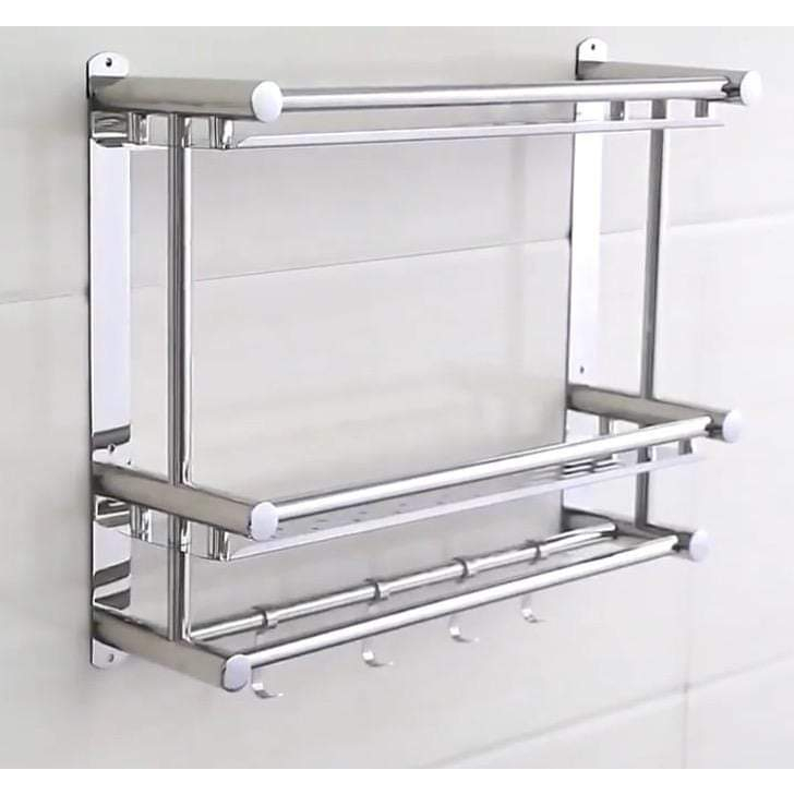 Rak handuk td double stainless/rak dinding/rak sabun/rak shampoo/rak serbaguna/rak multifungsi/rak a