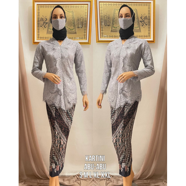 Setelan Kebaya Modern Brokat Kartini Renda , Set Kebaya Muslim Wisuda Brukat Lace Rok Batik Silver dan Lainnya