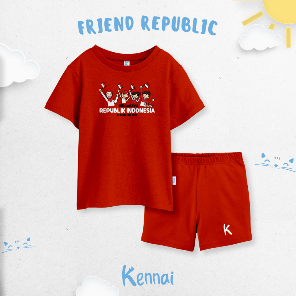 	 Kennai Setelan Pendek Baju Set Anak Laki Laki Merdeka 78 Perempuan Unisex Original	