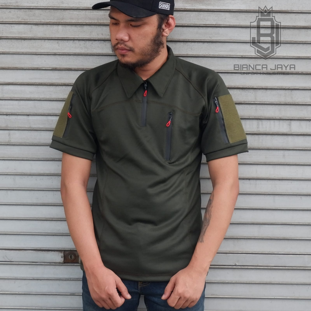 Biancaonlineshop - Baju Kaos Pria Tactical Scuba Olive Tebal Lengan Pendek Terbaru