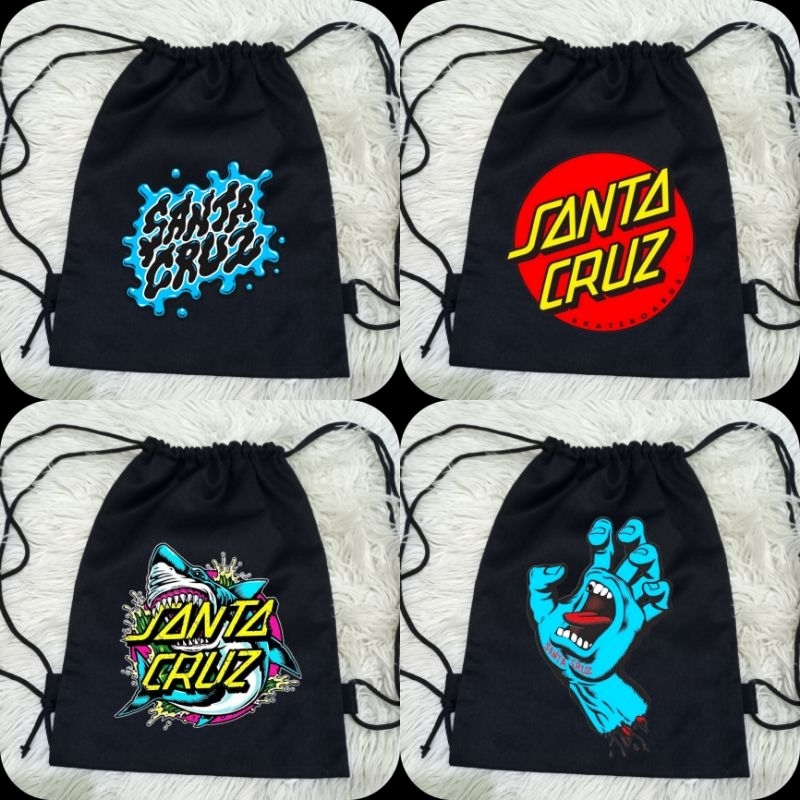 Tas Tali Serut Hitam Santa Cruz Distro Bahan Kanvas Premium Tebal / Tas Serut Hitam Distro Santa Cru