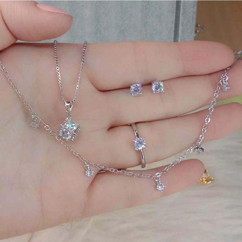 SET PERHIASAN TITANIUM SILVER MATA SATU