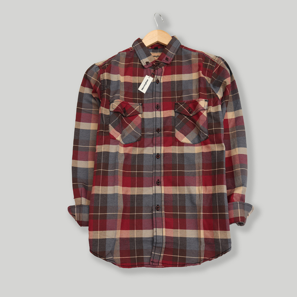 Morningfrost Double Pocket Kemeja Flanel  Kotak Kotak Exclusive