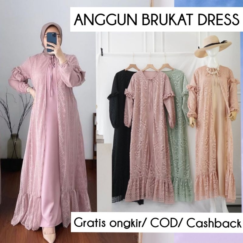 ⚠️SALE⚠️  ♡ANGGUN DRESS BRUKAT ORCHID♡ / baju kondangan/dress kondangan/ gamis lamaran/ gamis brukat