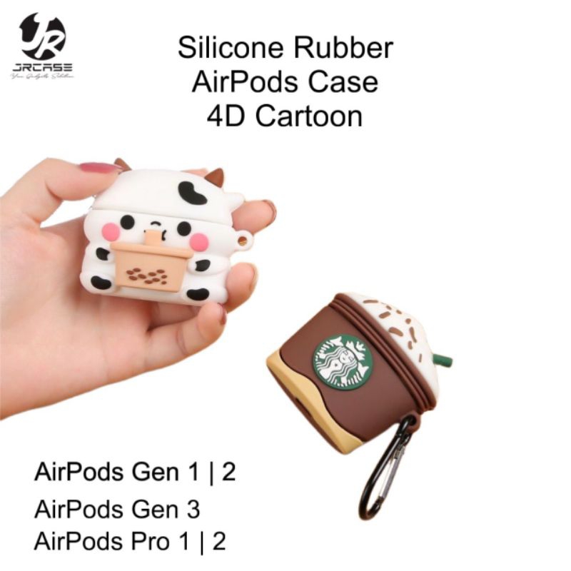 JRCASE Silicon Case  4D Nasa STARBUCKS APPLE AIRPODS GEN 1 2 3 PRO 1 MOTIF SQUID GAME CAT PANDA COW 