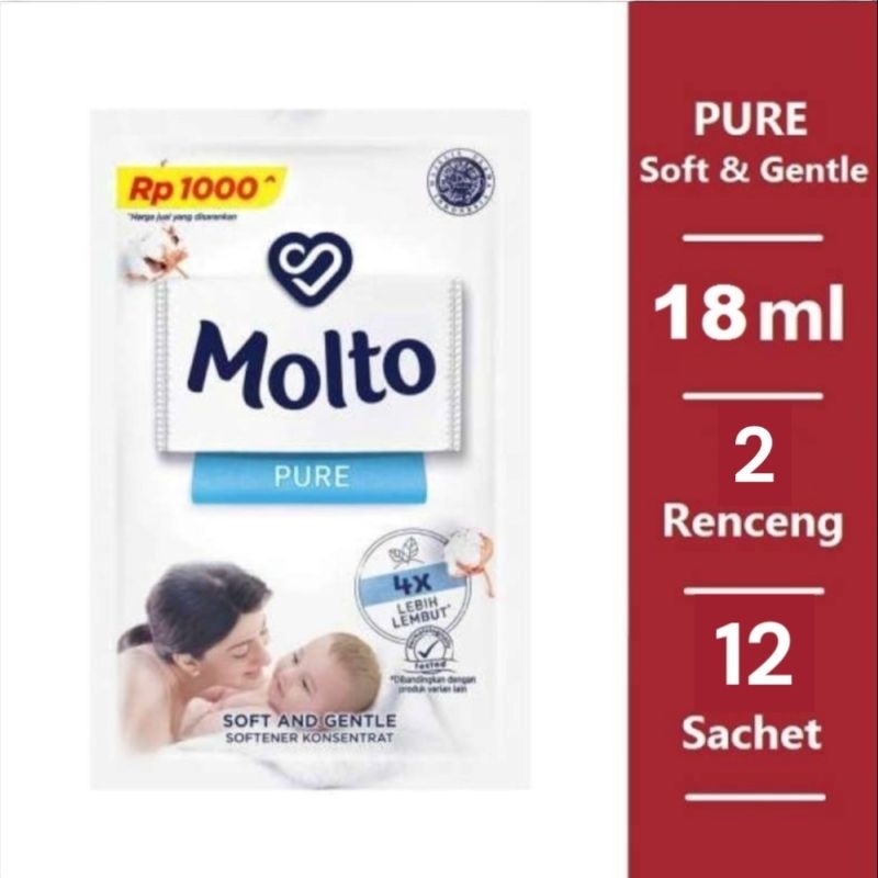 Pengharum Pakaian / Molto Pure Baby 18ml / Sachet 1000 / 12 pcs / Molto Pelembut Softener Dan Pewangi Pure