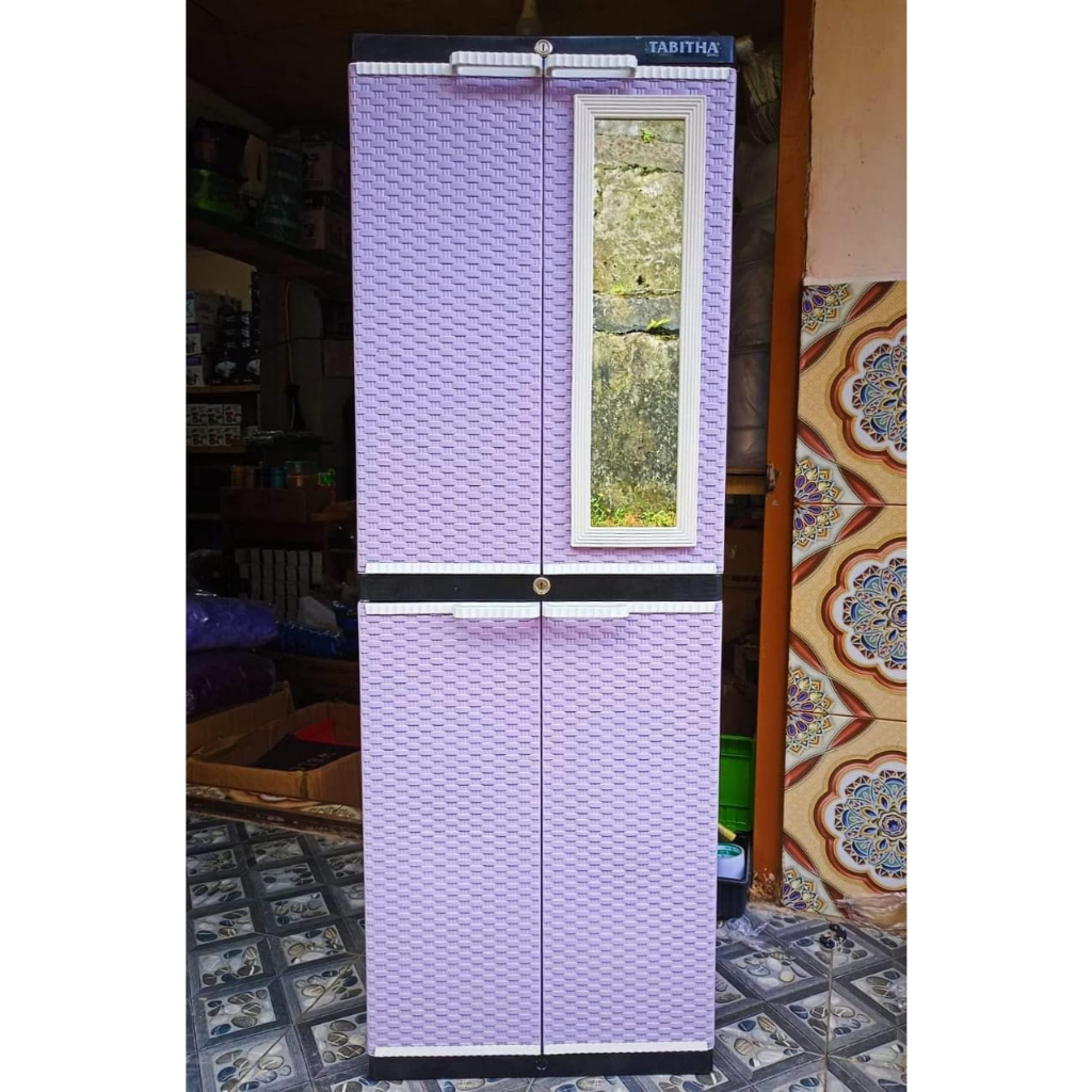 Lemari LS2P kaca rotan soft tones/lemari Plastik Jepara kaca /lemari pakaian