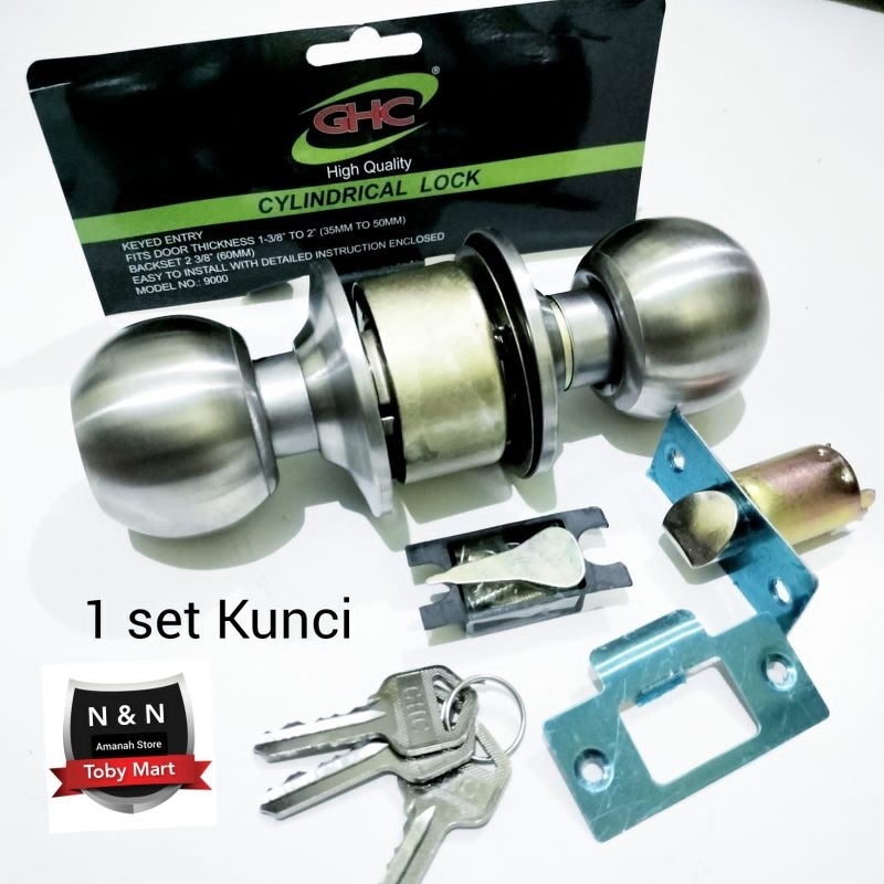 Kunci Kamar Mandi 1set - Gagang pintu kamar mandi Bulat 1set High Quality Cylindrical Lock