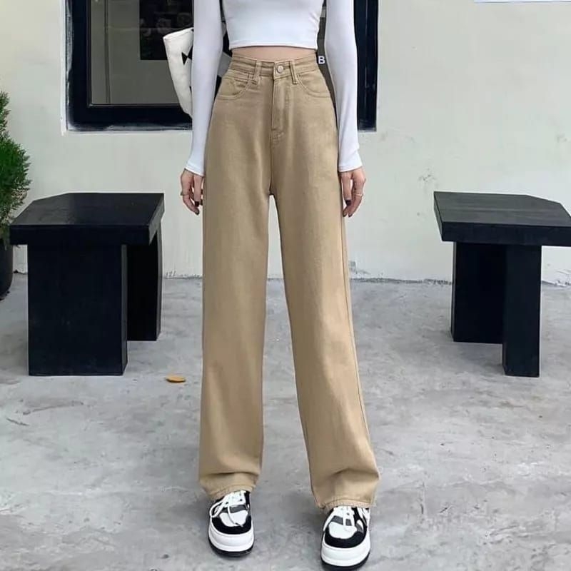 HIGHWAIST KULOT LOOSE JEANS MOCCA / CELANA PANJANG JEANS WANITA