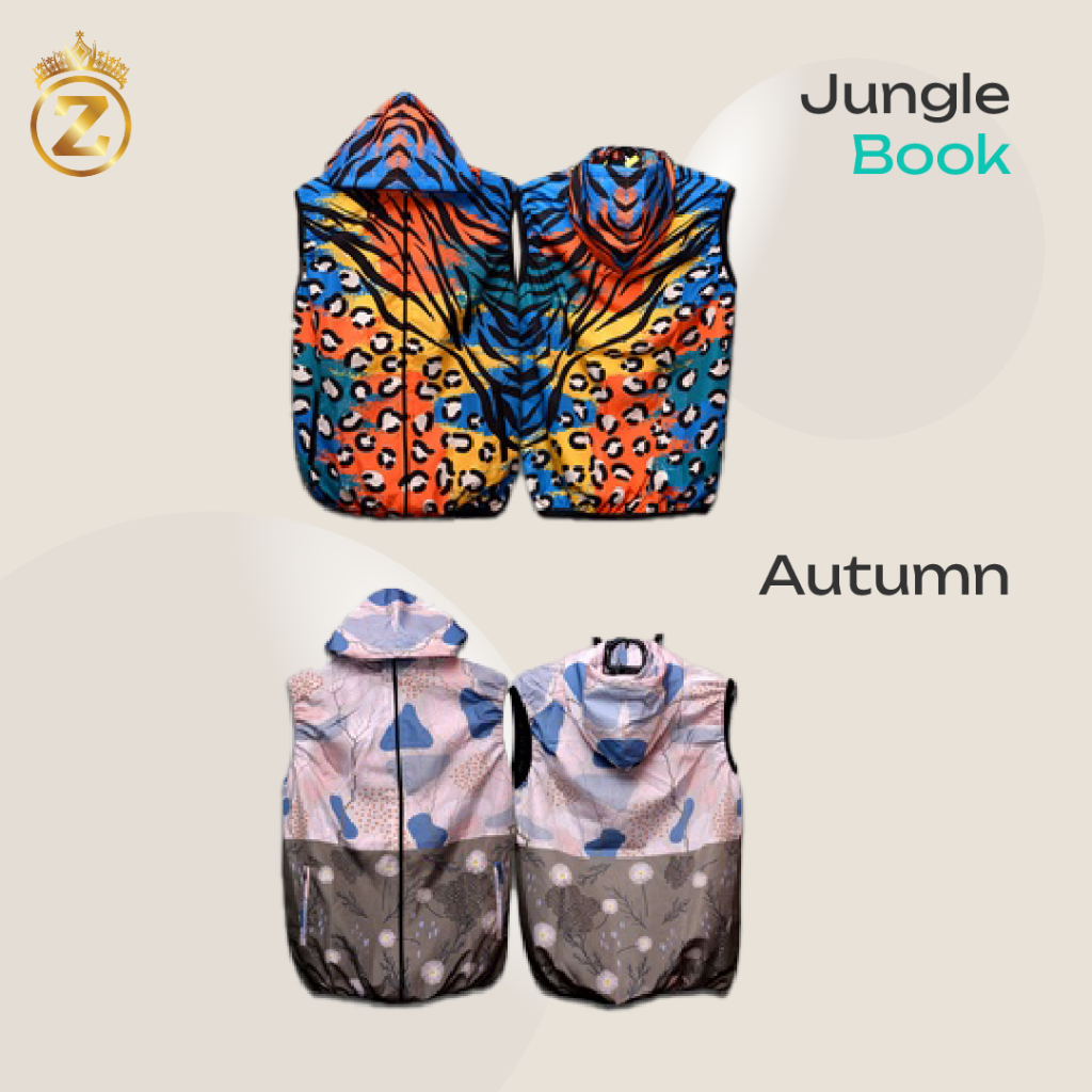 Queenzie Rompi Vest Printing Motif Macan Hoodie Wanita Running Sepeda bahan Jersey