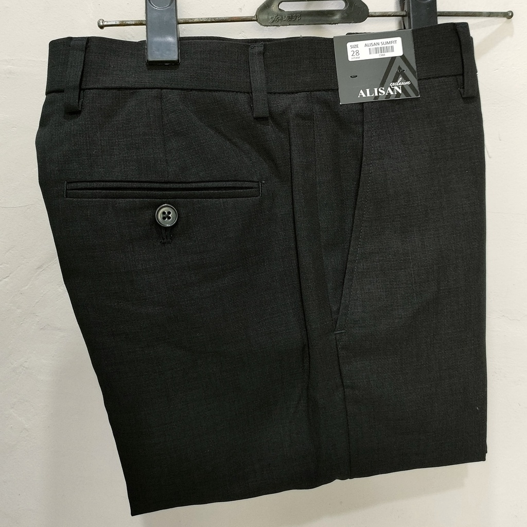 Celana Kerja Pria Alisan Hitam Slimfit Bahan Barton