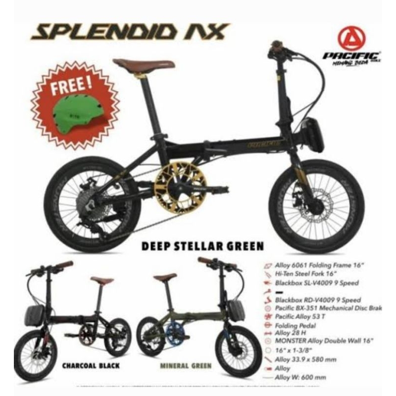 Sepeda lipat 16 Pacific Splendid AX alloy  9 speed FREE HELM