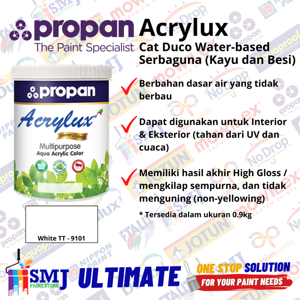 Cat Duco Water Based Besi Kayu PROPAN ACRYLUX White TT Gloss Putih 1kg
