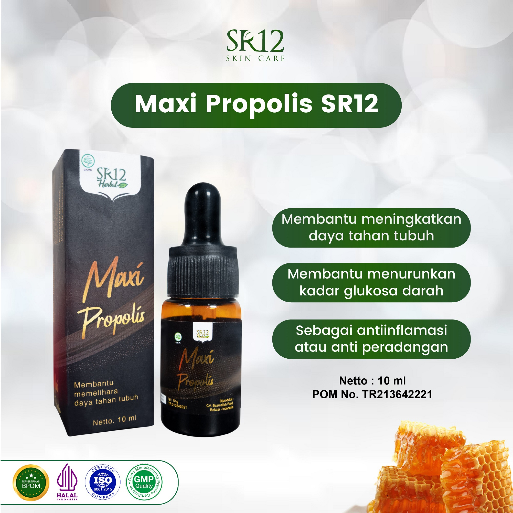 Maxi Propolis SR12 Propolis Asli Menjaga Daya Tahan Tubuh Menurunkan
Glukosa Darah Sebagai Anti Bakteri