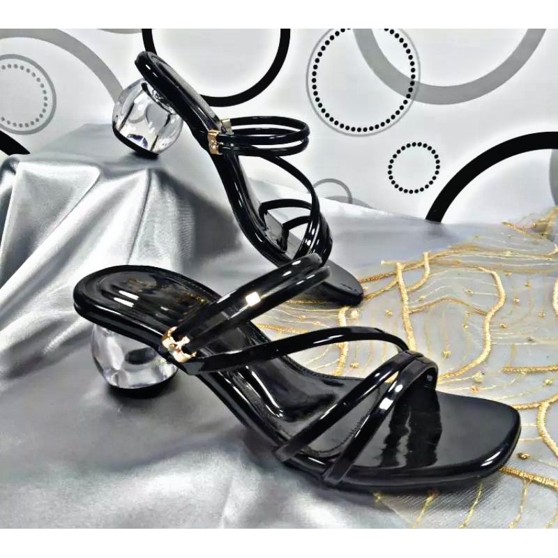 Sandal heels wanita || Sandal heels wanita hak kaca bulat tinggi 4cm