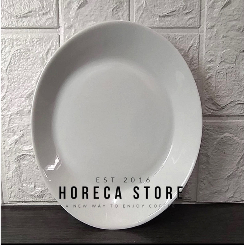 piring oval keramik putih 21 cm semi oval piring pasta ceramic plate