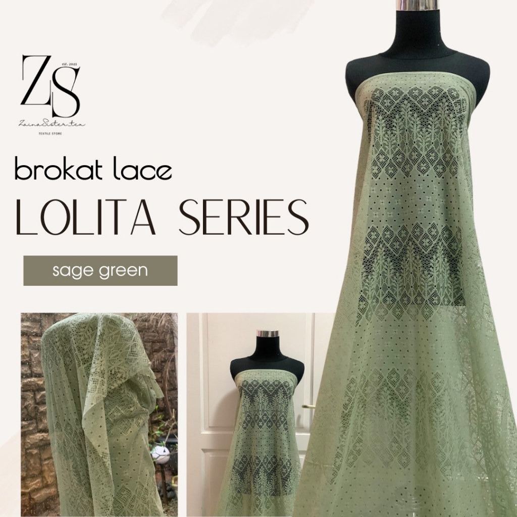 Bahan Kain Brokat Brukat Lace Lolita Warna Sage Green