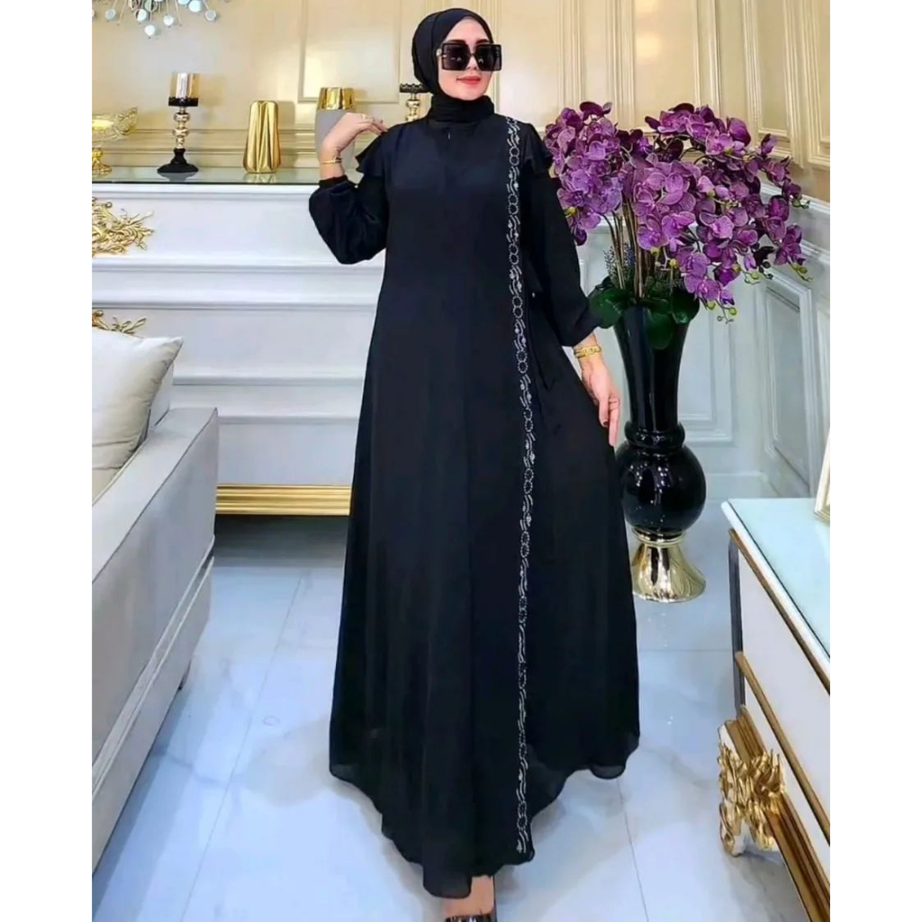 Gamis Abaya Turkey Davira Dress Ceruty Babydoll Full Furing Baju Wanita Gamis Kekinian Baju Kondangan Gaun Pesta Muslimah