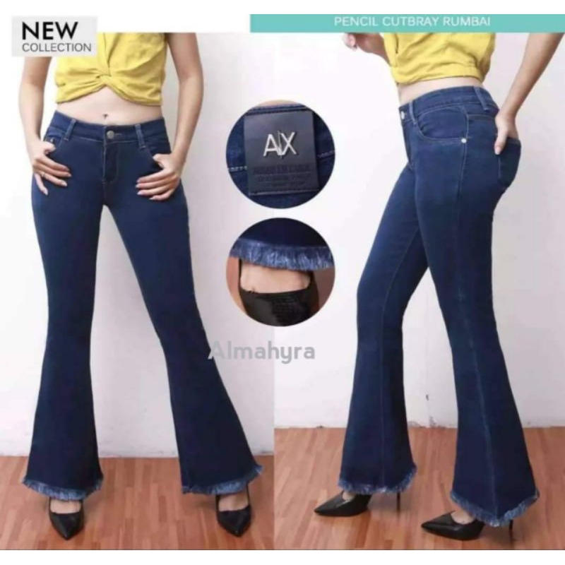 Celana Jeans Wanita Cutbray Rumbai-Celana Jeans Wanita Cutbray Rawis Pinggang Standar-Celana Jeans W