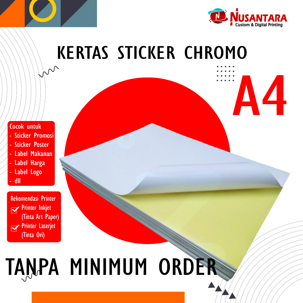 

STICKER CHROMO A4 TANPA MINIMUM ORDER / KERTAS STIKER A4