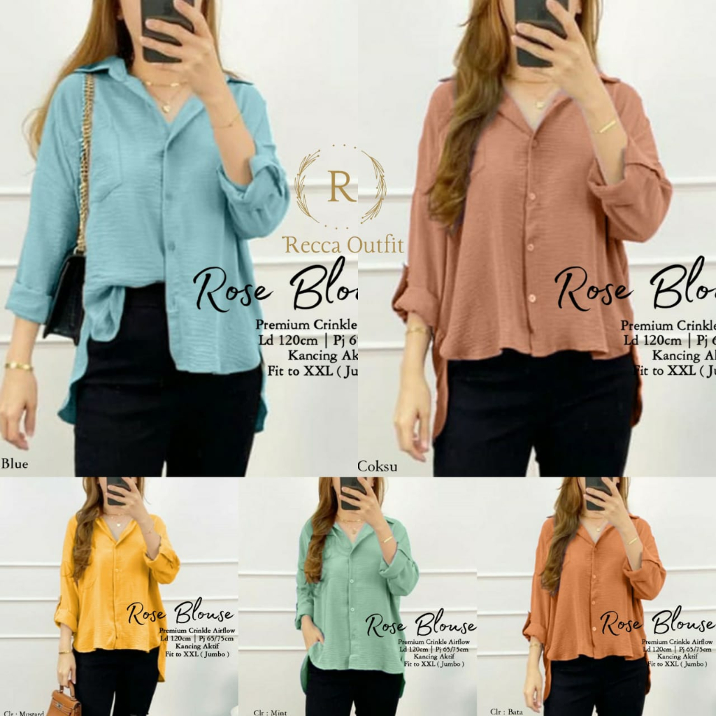 Baju Atasan Blouse Wanita Polos Jumbo LD 120 Rose Top Busui Bahan Premium Crinkle Airflow