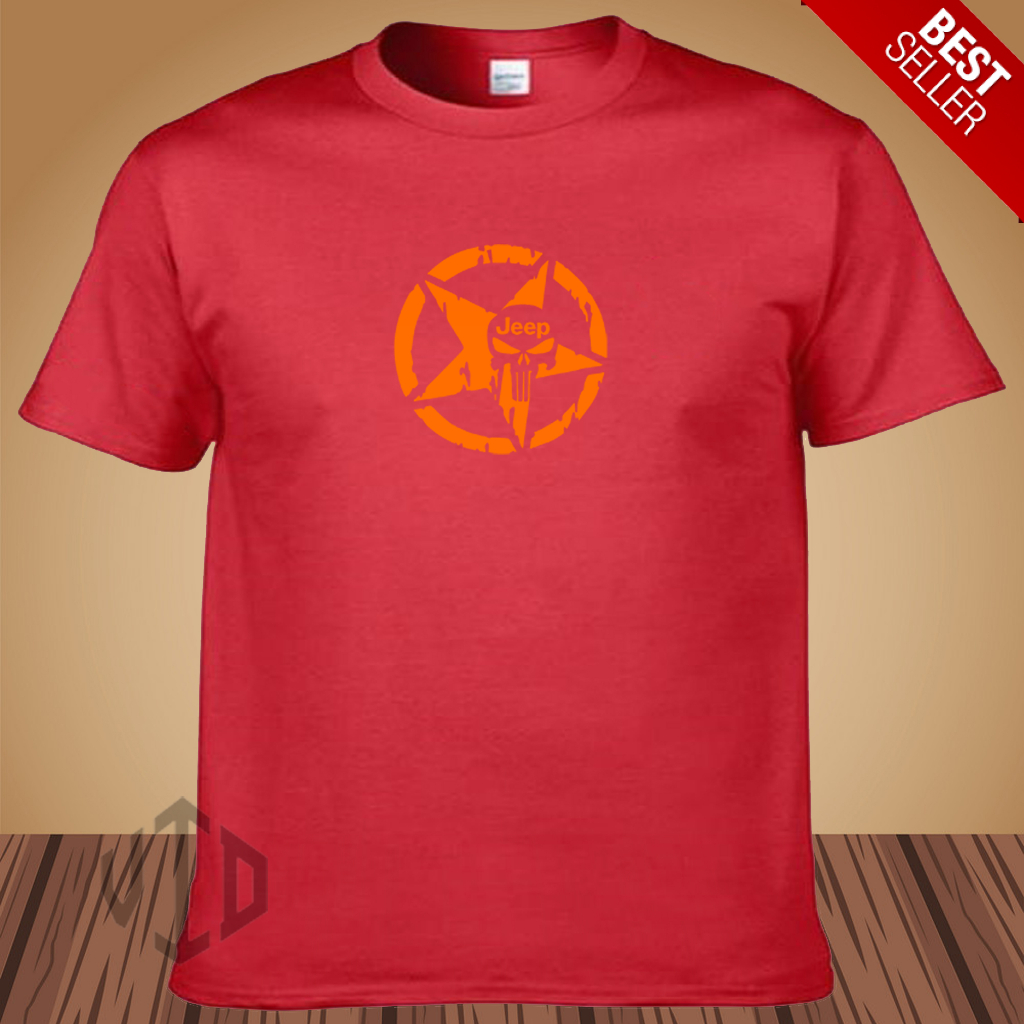 Kaos Keren Lengan Pendek LOGO JEEP STAR MOTIF ORANGE Distro Premium / Kaos Murah / Kaos Ukuran Jumbo