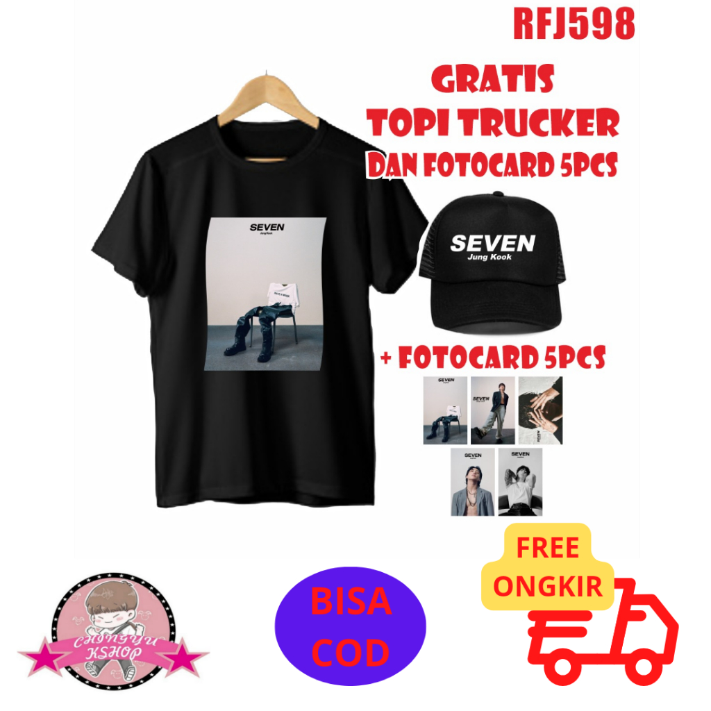 (RFJ598) FREE PHOTOCARD & TOPI BAJU KAOS BTS JUNGKOOK SEVEN