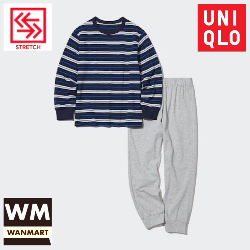 UNIQLO Set Kids Setelan Piyama Anak Laki Perempuan Ultra Stretch Navy