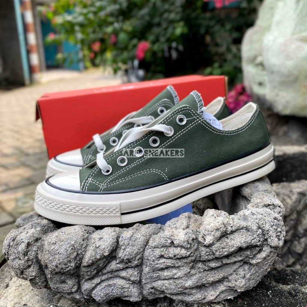 Sepatu All Star Converse 70S Green Army Pendek Sneakers Convers Low Pria Wanita Hijau Botol Premium 