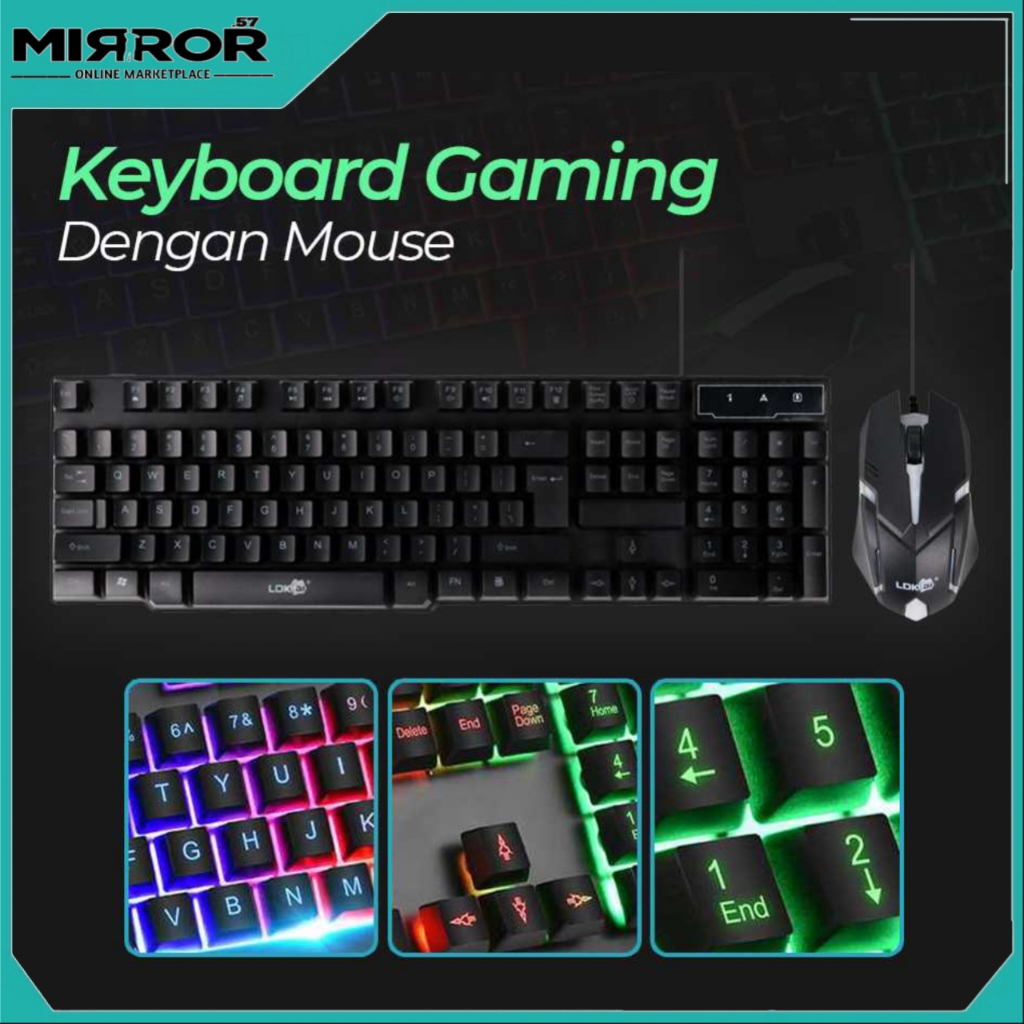 PAKET LDKAI KEYBOARD GAMING + MOUSE GAMING LDKAI 832 LED Wired USB – Black