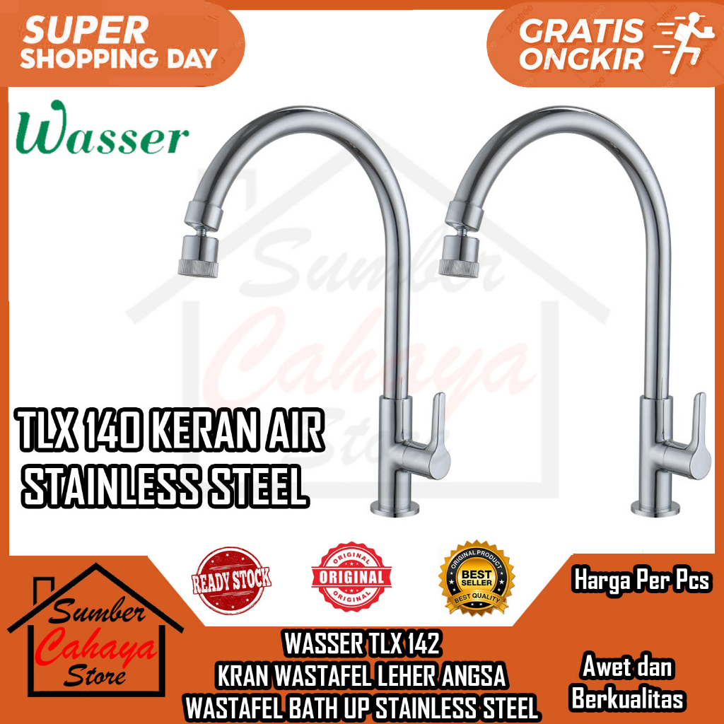 WASSER KERAN TLX 142 PANCURAN WASTAFEL BATH UP BETAP CUCI PIRING MANCI STAINLESS KERAN DINDING AIR D
