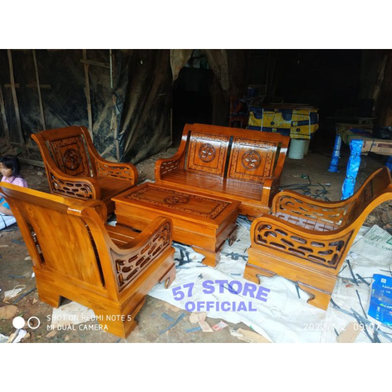 Furniture Set Meja Dan Kursi Ruang Tamu Desain Minimalis Kayu Jati Jepara