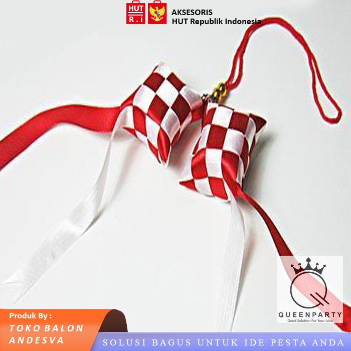 ketupat merah putih / ketupat pita satin merah putih / hiasan mobil / aksesoris HUT RI