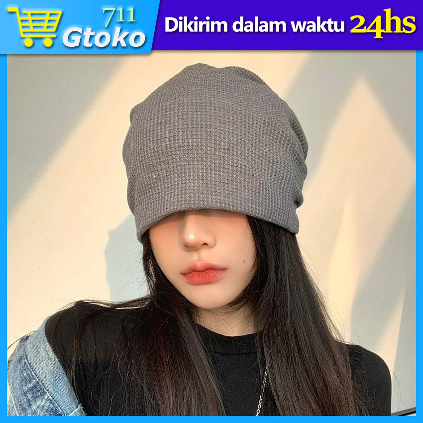Topi Kupluk Beanie Hat Polos Tipis Pria Wanita Musim Dingin Winter Hitam Abu Abu